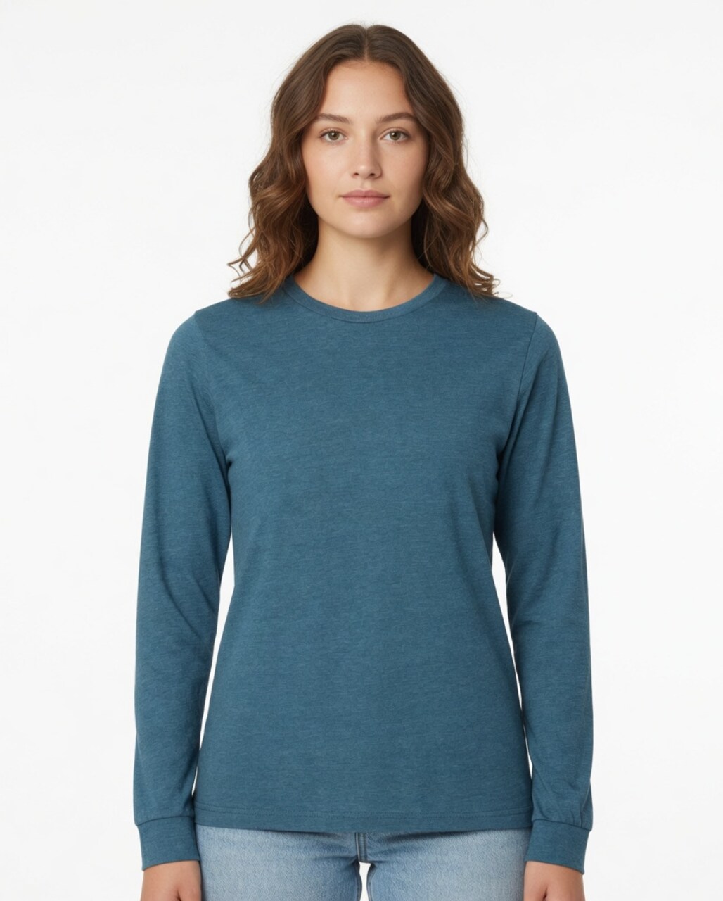 BELLA + CANVA Heather CVC Long Sleeve Crewneck T-Shirt for Layering Style & Custom Print Essential Tee